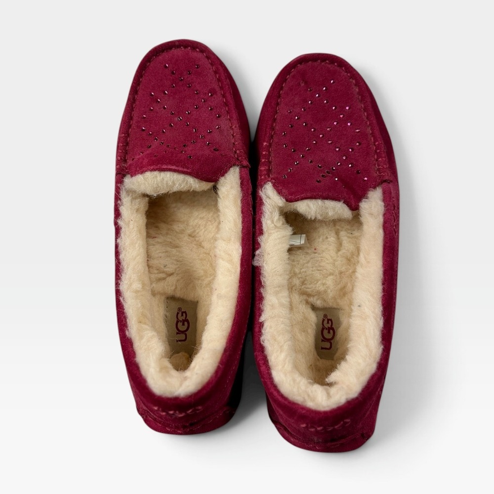UGG Ansley Crystal Diamond Slipper Womens 11 Oxblood Suede Swarovski